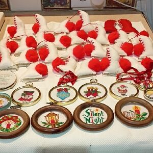 Festive Holiday Ornament Set - Red and White